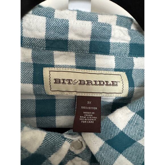 Bit & Bridle Plaid Western Shirt Womens Size 3X Embroidered Flannel Pearl Snap - Picture 3 of 8